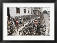 Framed Bicycles parked outside a building, Beijing, China