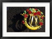 Framed Wreath on the Vietnam Veterans Memorial Wall, Vietnam Veterans Memorial, Washington, D.C., USA