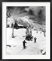 Framed Rear view of two people skiing, Washington, USA