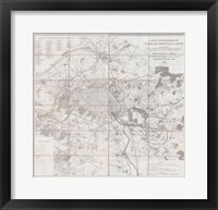 Framed 1852 Andriveau Goujon Map of Paris and Environs, France