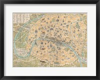 Framed 1890 Guilmin Map of Paris, France with Monuments