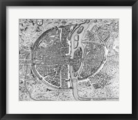 Framed Map of Paris circa 1550