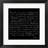Be Enthusiastic, Jimmy V Quote Framed Print