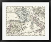 Framed Map of France, Spain & Italy