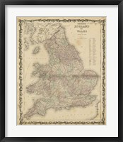 Framed Johnson's Map of England & Wales