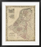 Framed Johnson's Map of Holland & Belgium