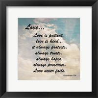 Love 1 Corinthians 13:4 Against the Sky Framed Print