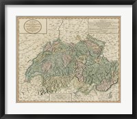 Vintage Map of Switzerland Framed Print