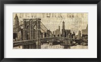 Framed Vintage NY Brooklyn Bridge Skyline