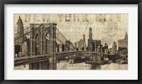 Framed Vintage NY Brooklyn Bridge Skyline