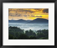 Framed Asheville NC Blue Ridge Mountains Sunset and Fog Landscape