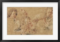 Framed Two Studies of Flutist and Head of a Boy