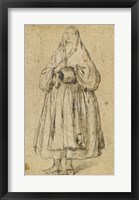 Framed Standing Woman Holding a Muff and Shawl