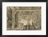 Framed Interior of a Barn with a Family of Coopers