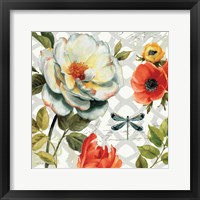 Framed 'Floral Story II on Grey' border=