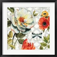 Framed 'Floral Story II on Grey' border=