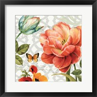 Framed 'Floral Story III on Grey' border=