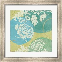 Framed 'Floral Decal Turquoise I' border=