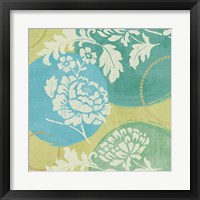 Framed 'Floral Decal Turquoise I' border=