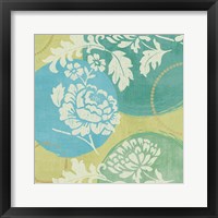 Framed 'Floral Decal Turquoise I' border=