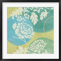 Framed 'Floral Decal Turquoise I' border=