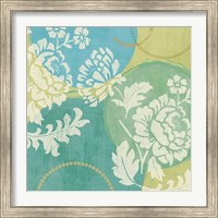 Framed 'Floral Decal Turquoise II' border=