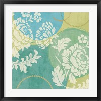 Framed 'Floral Decal Turquoise II' border=