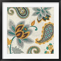 Framed 'Decorative Nature II Turquoise Cream' border=