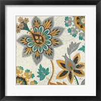 Framed 'Decorative Nature III Turquoise Cream' border=