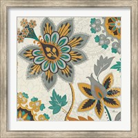 Framed 'Decorative Nature III Turquoise Cream' border=