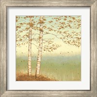 Framed 'Golden Birch I with Blue Sky' border=