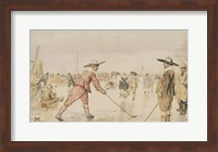 Framed Winter Scene with Two Gentlemen Playing Colf