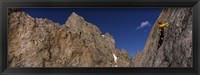 Framed Man climbing up a mountain, Grand Teton, Grand Teton National Park, Wyoming, USA