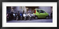 Framed Motor scooters with a car parked in a street, Florence, Italy