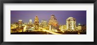 Framed Buildings lit up at dusk, Austin, Texas, USA