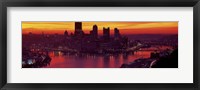 Framed Silhouette of buildings at dawn, Three Rivers Stadium, Pittsburgh, Allegheny County, Pennsylvania, USA