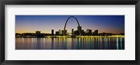 Framed City lit up at night, Gateway Arch, Mississippi River, St. Louis, Missouri
