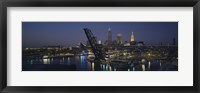 Framed Skyscrapers lit up at night in a city, Cleveland, Ohio, USA