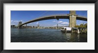 Framed Suspension bridge across a river, Brooklyn Bridge, East River, Manhattan, New York City, New York State, USA