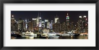 Framed Buildings in a city lit up at night, Hudson River, Midtown Manhattan, Manhattan, New York City, New York State, USA