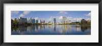 Framed Reflection of buildings in a lake, Lake Eola, Orlando, Orange County, Florida, USA 2010