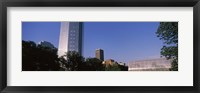 Framed Low angle view of the Devon Tower and Crystal Bridge Tropical Conservatory, Oklahoma City, Oklahoma, USA