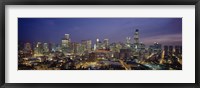 Framed High Angle View Of Buildings Lit Up At Dusk, Chicago, Illinois, USA