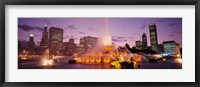 Framed Fountain lit up at dusk in a city, Chicago, Cook County, Illinois, USA