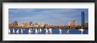 Framed View of boats on a river by a city, Charles River,  Boston