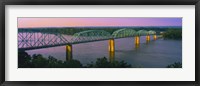 Framed USA, Missouri, High angle view of railroad track bridge Route 54 over Mississippi River