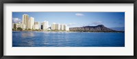 Framed Buildings at the waterfront with a volcanic mountain in the background, Honolulu, Oahu, Hawaii, USA