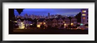 Framed Buildings Lit Up Dusk, Alamo Square, San Francisco, California, USA