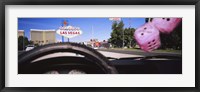 Framed Welcome sign board at a road side viewed from a car, Las Vegas, Nevada