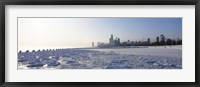 Framed Frozen lake with a city in the background, Lake Michigan, Chicago, Illinois